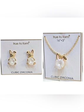 TRUE TO FORM SET Easter Bunny Rabbit Crackle CZ Matching Earrings & Necklace NWT